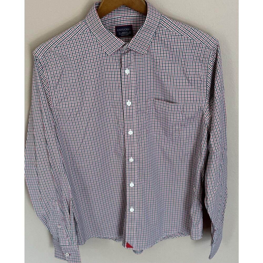 Untuckit Shirt Mens Medium Red Blue Plaid Long Sleeve Button Up Performance